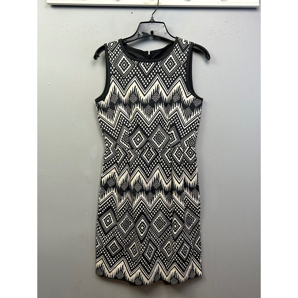 J.Crew Dress Womens 0 Black White Geometric Ikat‎ Shift Pockets Sleeveless